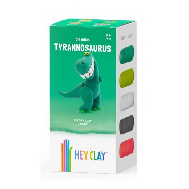 Set de modelare din lut Hey Clay, Tyrannosaurus, 5 culori, pentru copii de la 3+ ani