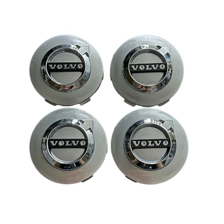 Комплект 4 капачки 64мм сиви+хром, за лети джанти Volvo Нов модел 3D