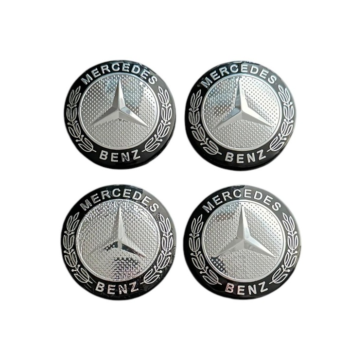 Set 4 capace roti 57mm exterior, 54mm interior Mercedes Negru Argintiu compatibil/inlocuitor janta aliaj