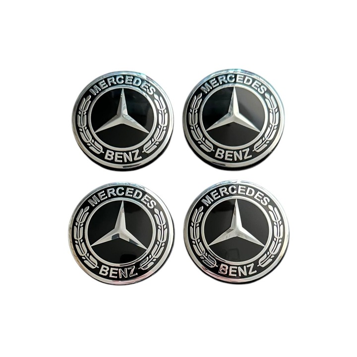 Set 4 capace roti 57mm exterior, 54mm interior Mercedes Negru compatibil/inlocuitor janta aliaj
