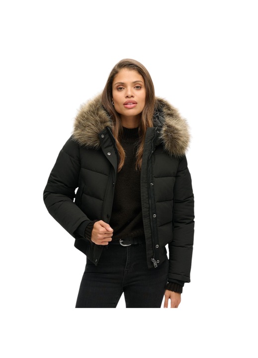 Geaca dama cu gluga detasabila Everest Hooded Bomber, Superdry, negru, S