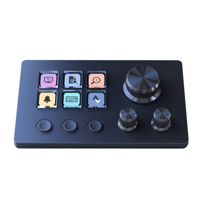 Stream Deck Macro Pad за компютър с тройни въртящи се копчета и 6 LCD бутона, USB-C, черен