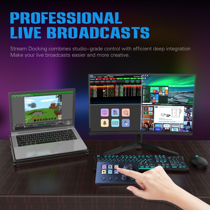 Stream Deck Macro Pad за компютър с тройни въртящи се копчета и 6 LCD бутона, USB-C, черен