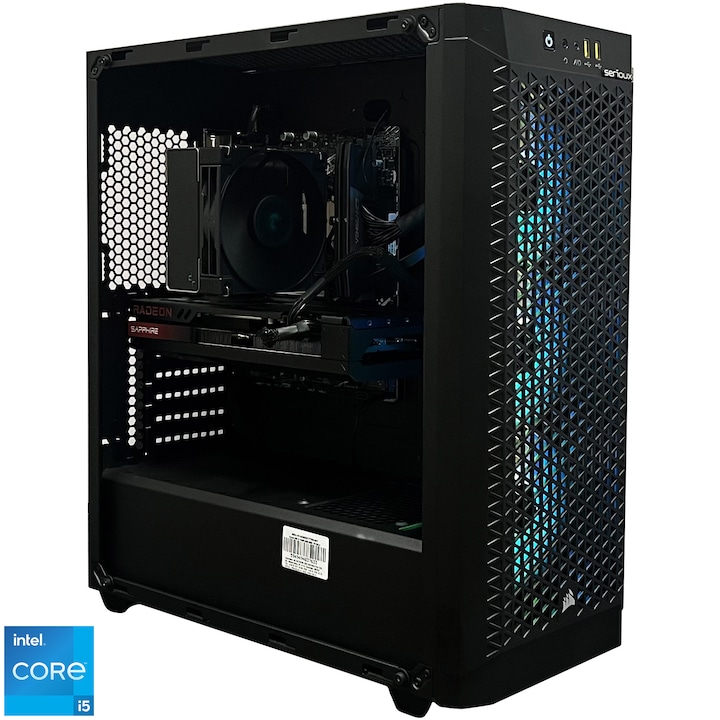 Настолен компютър Gaming Serioux, Intel® Core™ i5-14400F, 32GB DDR5, 1TB SSD, Sapphire Radeon RX 7700 XT Pulse 12GB GDDR6, No OS, Черен