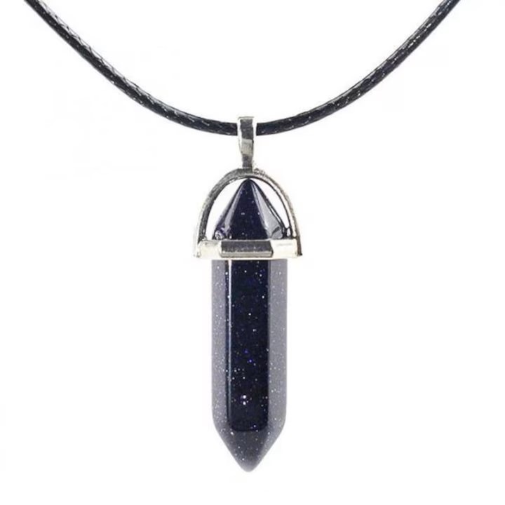 Colier cu Pandantiv, Goldstone Albastru (Piatra lunii), Argintiu/Albastru