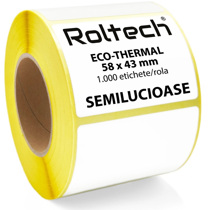 ROLTECH® termikus címketekercs, 58 x 43 mm, 1000 címke/tekercs, FÉLfényes