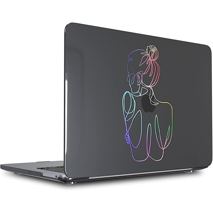 Etui pentru MacBook Air 13", negru, cu protectie pentru tastatura, folie de protectie si capac antipraf