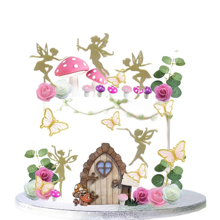 Decoratiune Tort Tematica Zane Magice cu Fluturi si Elemente de Poveste, Multicolor