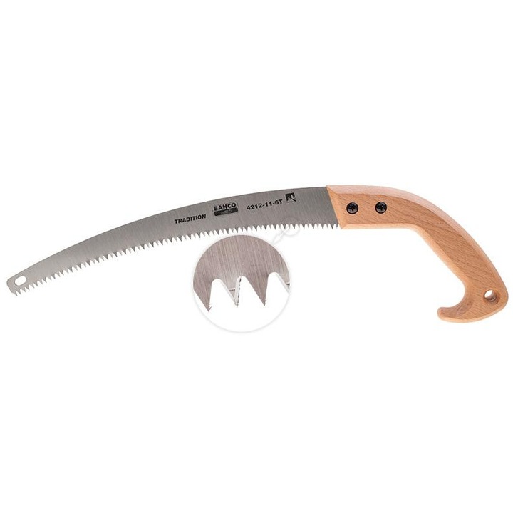 Fierastrau pentru livada BAHCO 4212-11-6T, 280mm, cu maner din lemn de fag, pentru lemn uscat sau tare