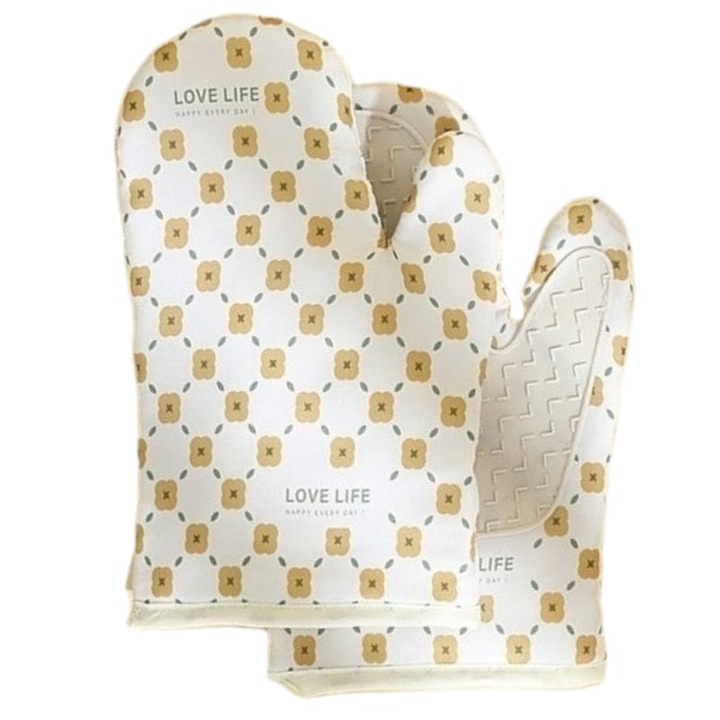 2db sütőkesztyű készlet, hőálló, 330 fok, textil és gumi, 26,5 cm x 18 cm, rusztikus fehér