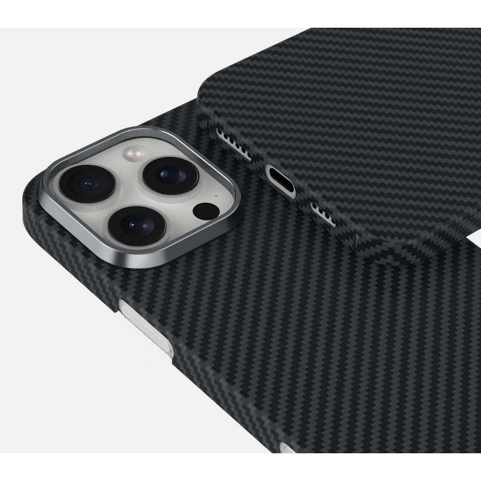 Pachet promo: Husa protectie din Kevlar compatibila cu iPhone 16 Pro, din Fibra de Carbon, Aramida, ultra slim, ultra rezistenta, compatibila incarcare magnetica, protectie camera, Negru, ISAG + Folie protectie din sticla, compatibila cu iPhone 16 Pro, cu lipici pe tot ecranul Full Glue, Case Friendly, ISAG