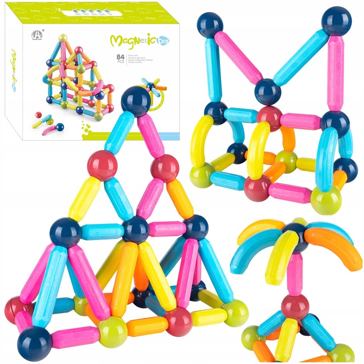 Set de constructie Gotel, piese magnetice, multicolor, 84 elemente
