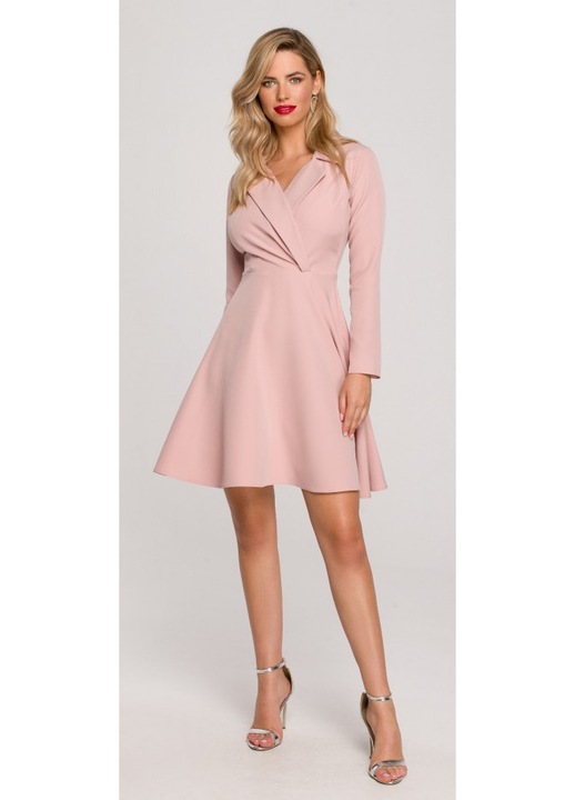 Rochie evazata cu guler - roz murdar, L