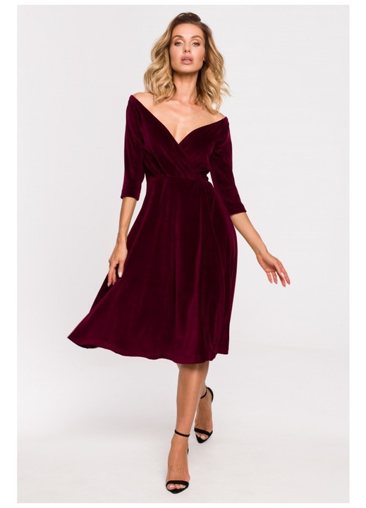Rochie din catifea cu decolteu pe umeri - burgundy, XXL
