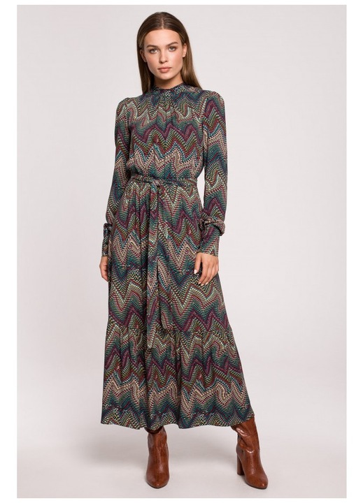 Rochie maxi cu volan - imprimeu aztec - model 2, Multicolor