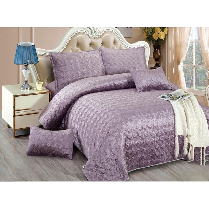 Cuvertura catifea matlasata, 5 piese, pat 2 persoane, 220x240 cm, CC09