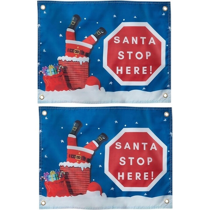2 db-os díszes karácsonyi banner szett "Santa Stop Here" 45x60cm, poliészter, időjárásálló