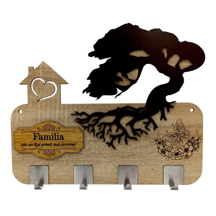 Cuier pentru perete, cadou personalizat cu mesaj standard personalizat "Familia este un Rai primit mai devreme!", dimensiune 38x28cm