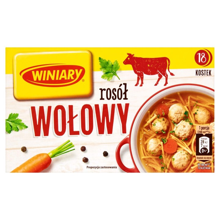 Cuburi condimente pentru supa de vita Winiary, set 18 cuburi, gust intens, 180 g