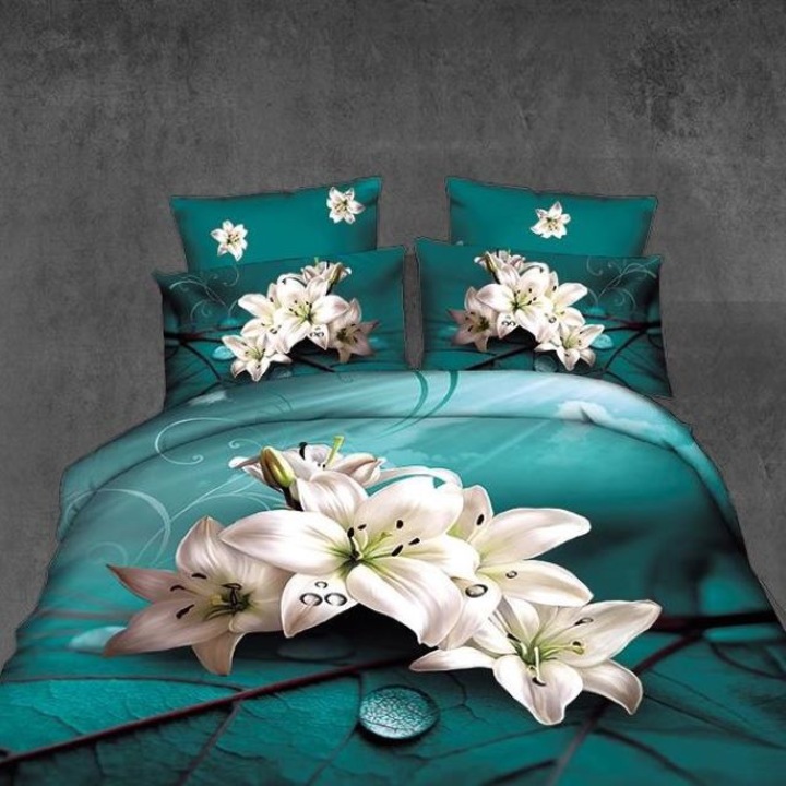 Set lenjerie de pat, 1 persoana, 150 x 220 cm, bumbac satinat, 4 piese, Casa de Vis, BG-26