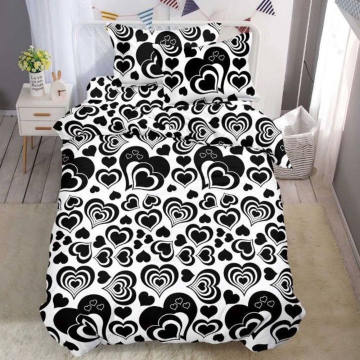 Set lenjerie de pat, 1 persoana, 150 x 220 cm, bumbac satinat, 4 piese, Casa de Vis, BG-28