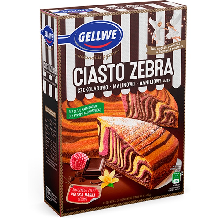 Gellwe Mix pentru copt acasa tort zebra cake cu aroma de ciocolata-zmeura-vanilie 438 g