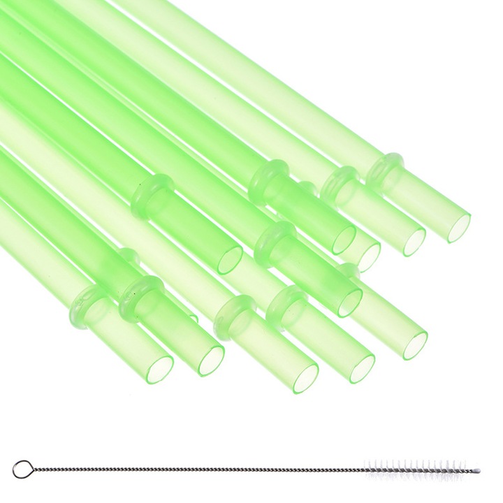 12 броя, удебелени, твърди, цветни сламки с примка, плътен цвят, с катарама, за многократна употреба