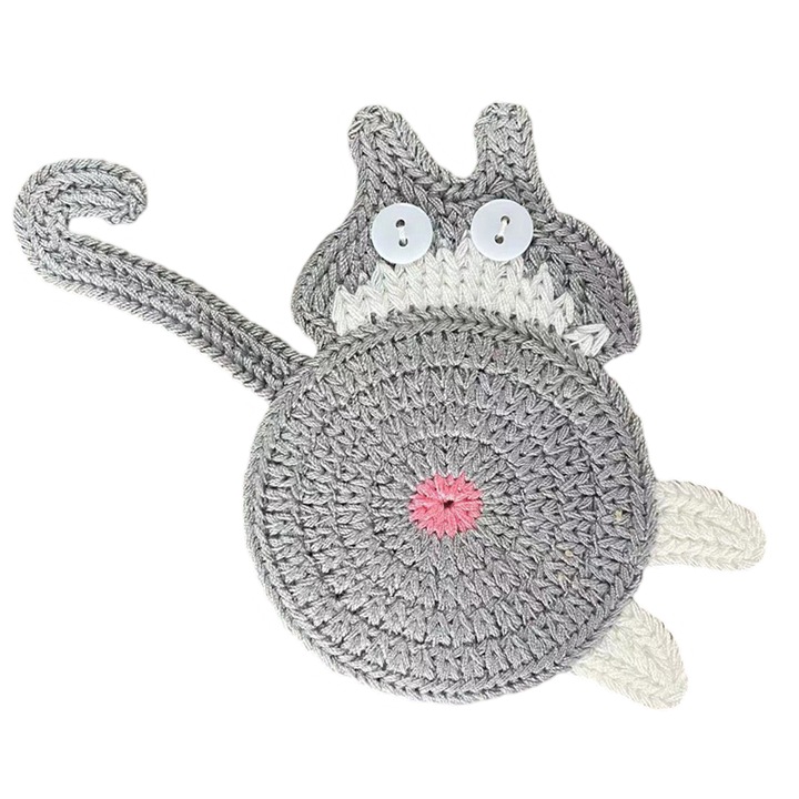 Комплект подложки за напитки, Enforose, дизайн с котка, бяло/черно/сиво, 15x10 см