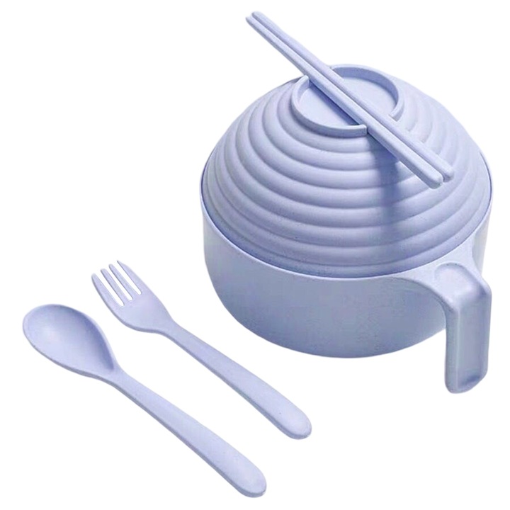 Set boluri pentru ramen cu capac, Enforose, 15.5x7cm, roz, albastru, verde, bej