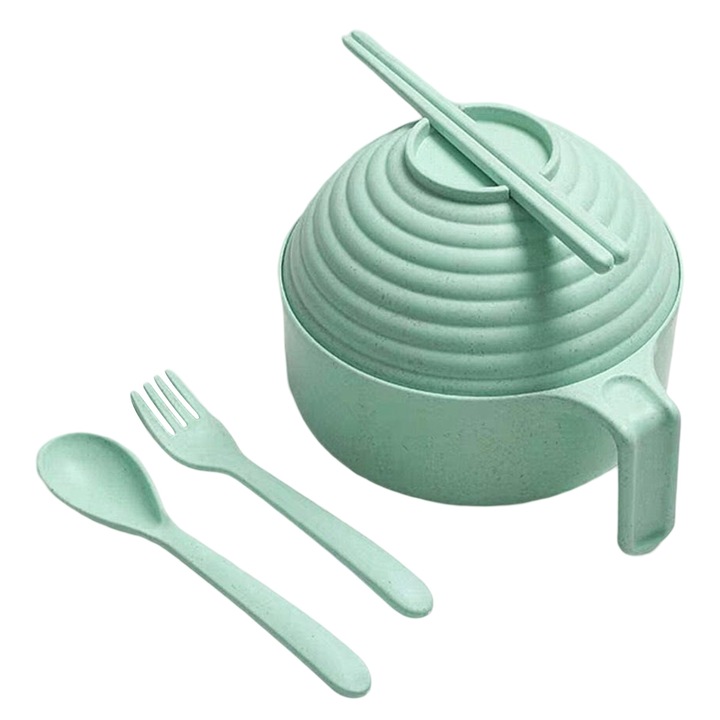 Set boluri pentru ramen cu capac, Enforose, 15.5x7cm, roz, albastru, verde, bej