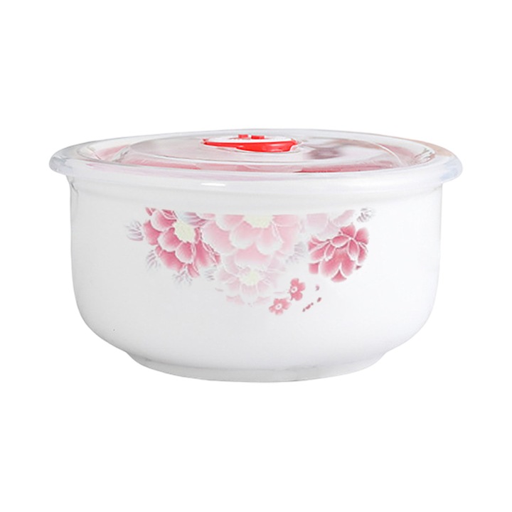 Bol ceramic cu capac, Enforose, multicolor, 1 set, pentru supa, salate, microunde, 20x10cm