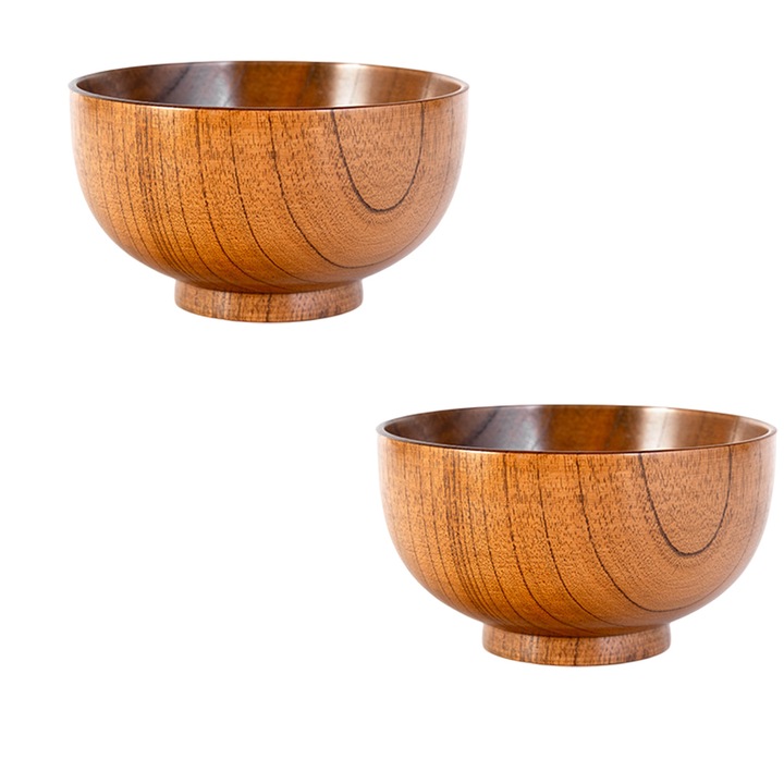 Set de 2 boluri din lemn, Enforose, pentru sosuri, salsa, condimente, culoare maro, dimensiune conform imaginii