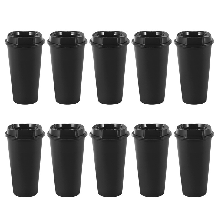 Set cesti de cafea reutilizabile, Enforose, 10 buc 16oz plastic capac rezistente scurgeri 16x9.2x5.8cm