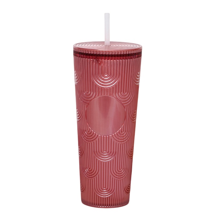 Üveg szívószállal, mérete 24x10,3x7,3 cm, rózsaszín, 700 ml