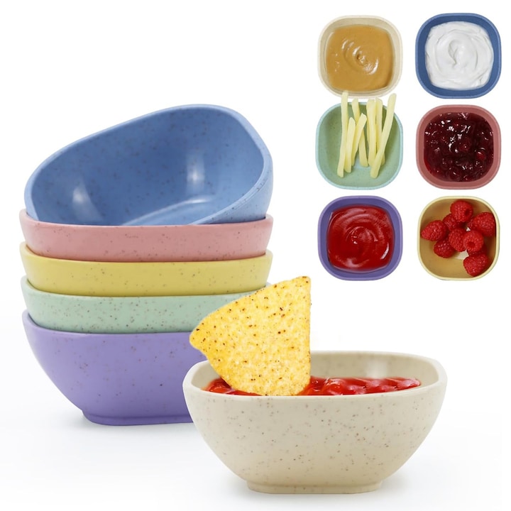 Set 6 boluri mici din paie de grau, rezistente, pentru sosuri, 7x7x4cm