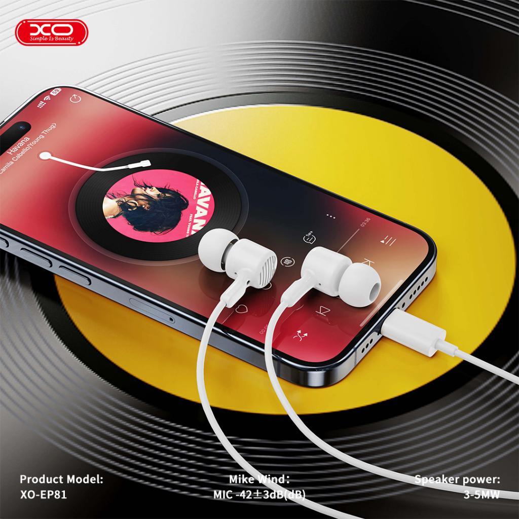 Casti cu Fir Type-C XO-EP81, Compatibile iPhone 15/16/17 si Android, Cablu 1.2M, Microfon, Alb