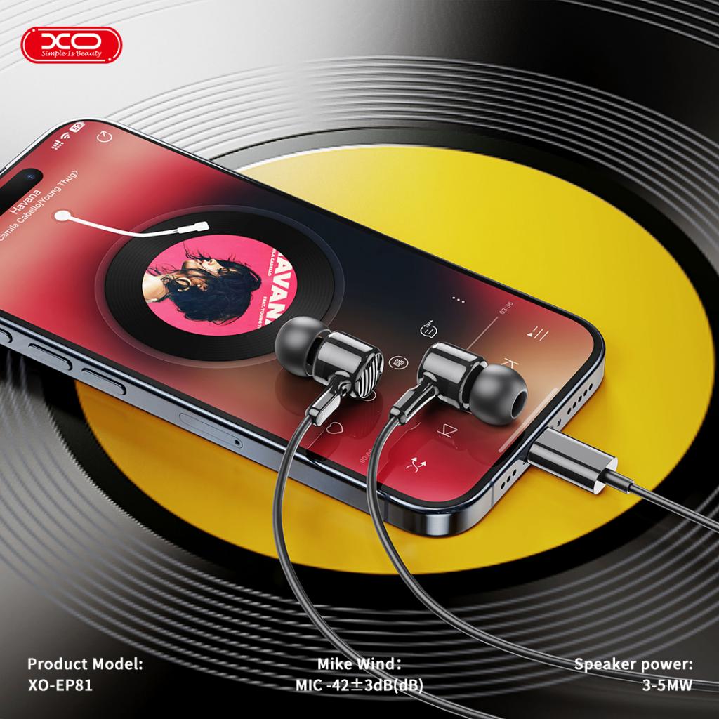 Casti cu Fir Type-C XO-EP81, Compatibile iPhone 15/16/17 si Android, Cablu 1.2M, Microfon, Negru