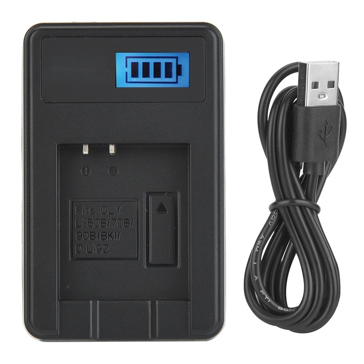Hordozható akkumulátortöltő LI-50B, LED kijelzővel, túláramvédelemmel, fekete