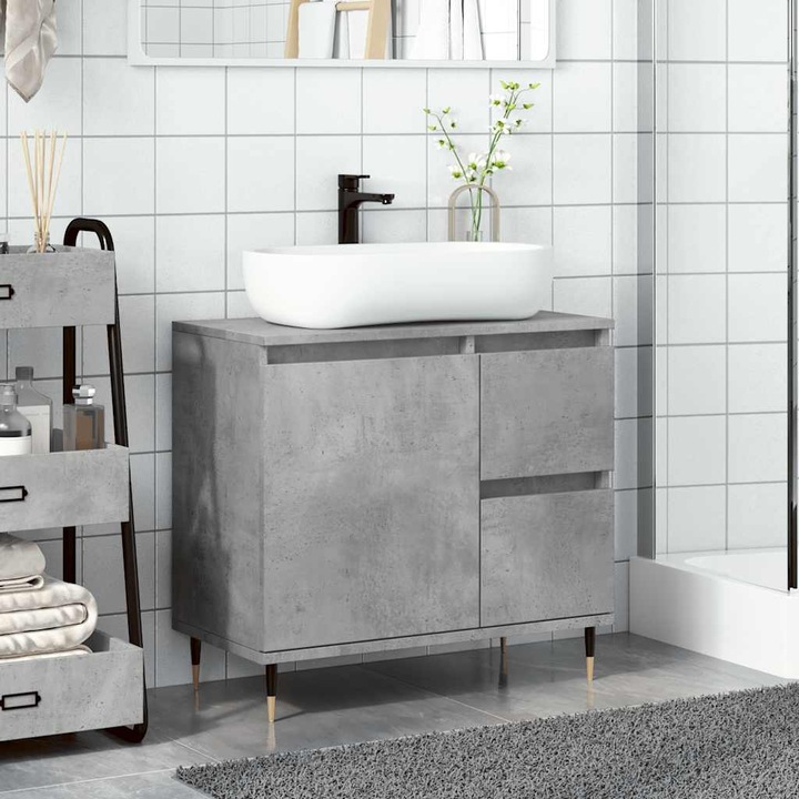 Dulap de baie vidaXL, gri beton, 65x33x60 cm, lemn prelucrat, 15.3 Kg