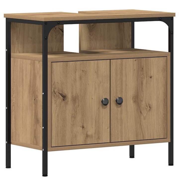 Dulap pentru chiuveta de baie vidaXL, Stejar Artisan, lemn prelucrat, 12.35 Kg