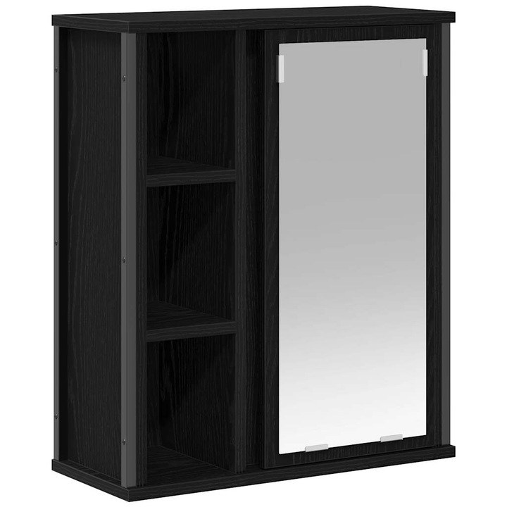 Стенен шкаф за баня с огледало vidaXL, Черно и дъб, 50x21x60 см, 11.95 Kg