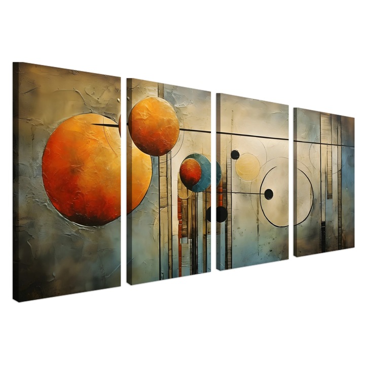 Set Tablouri Abstract, Deco Walls, Digital Print, Pentru Camera De Zi, Fara Rama, Panza, 4 Piese, Dreptunghi, 80 x 160 cm, Multicolor