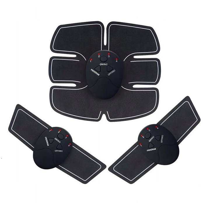 Комплект електростимулатори за корем и ръце, 6 програми, силикон, черен цвят