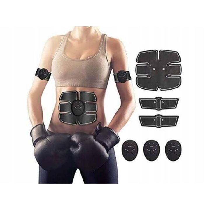 Electrostimulator pentru abdomen si fese, 6 programe, silicon, negru