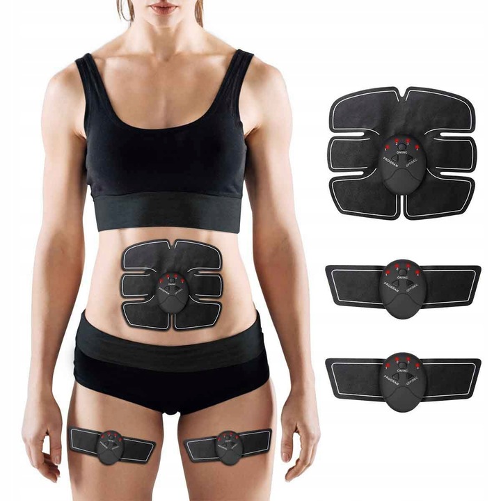 Set Electrostimulator pentru abdomen si brate, 6 programe, silicon, negru