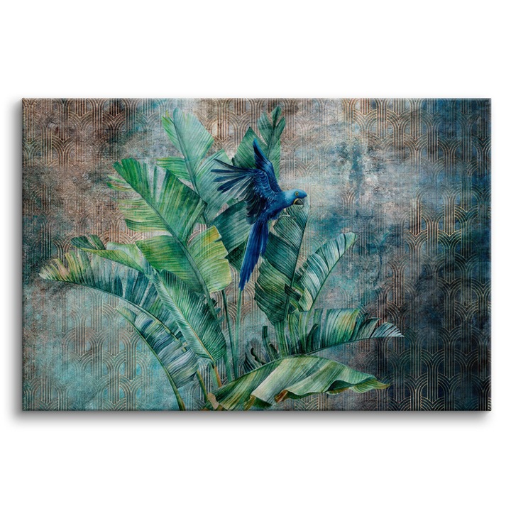 Tablou Leaves, Deco Walls, Digital Print, Pentru Camera De Zi, Fara Rama, Panza, Dreptunghi, 80 x 120 cm, Verde, Albastru