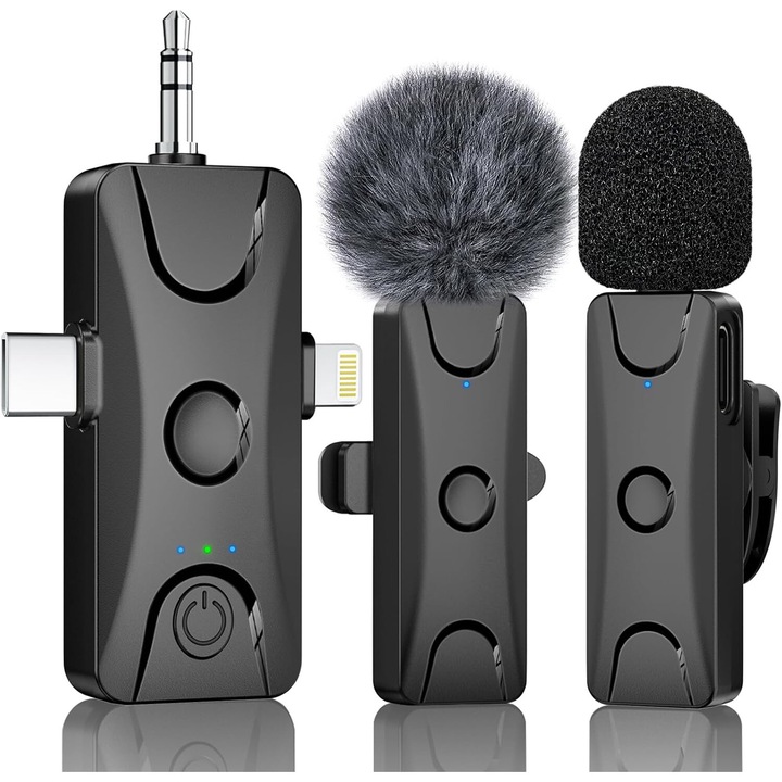 Vezeték nélküli 5-utas mikrofon Dralud, fekete, USB-C, 30Hz-18kHz, 110 dB, 2,4 GHz, hatótávolság 30 m