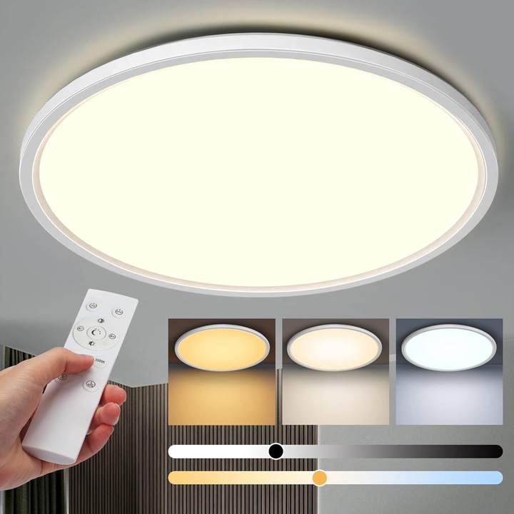 LED mennyezeti lámpa Aisutha, 24 W, 3000 K – 6500 K, Távirányító, IP54 vízálló
