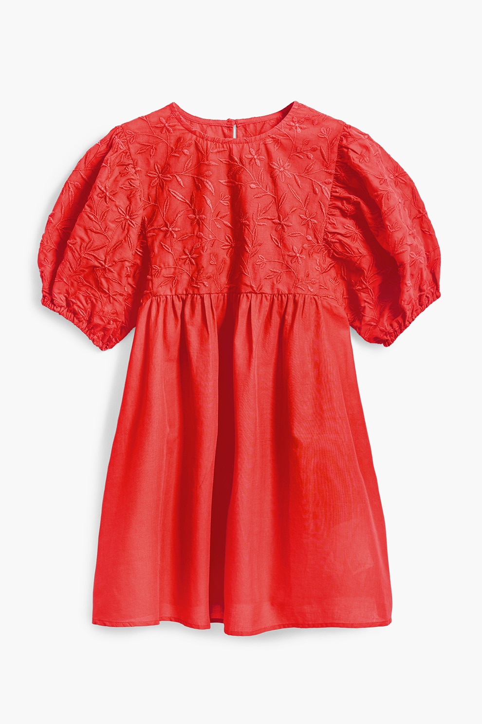 DESIGUAL, Rochie scurta de bumbac cu maneci bufante, Rosu vermillion, 140 CM