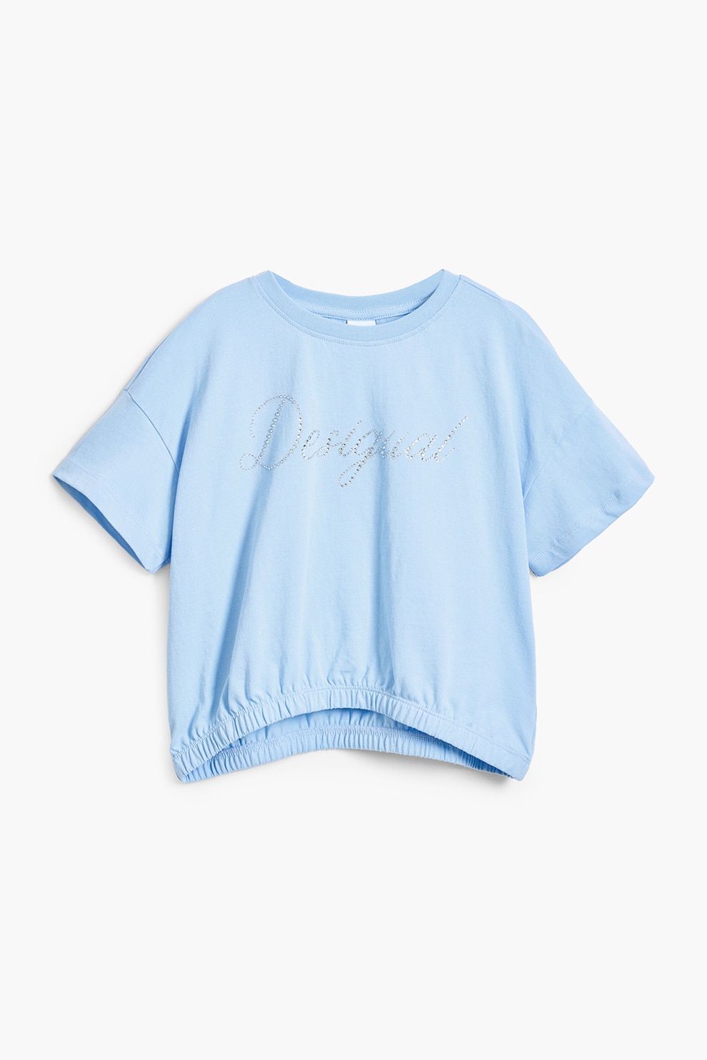 DESIGUAL, Tricou de bumbac cu paiete, Albastru pastel, 152 CM